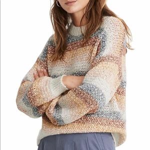 Madewell Baez Pullover Sweater Stripe Marled Fog